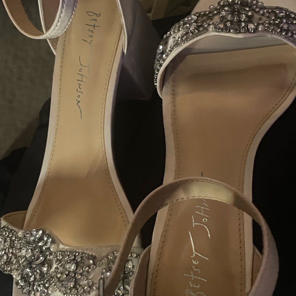 Betsey Johnson Silver Sparkle Heels with Crystal Embellishments